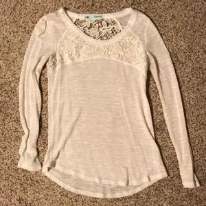 Cream color lace accent long sleeve shirt